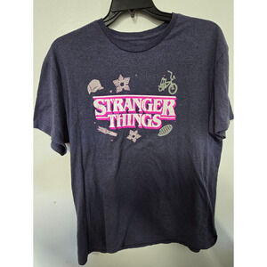 Stranger Things Blue Denim‎ with Pink Logo Unisex Size XL T-Shirt